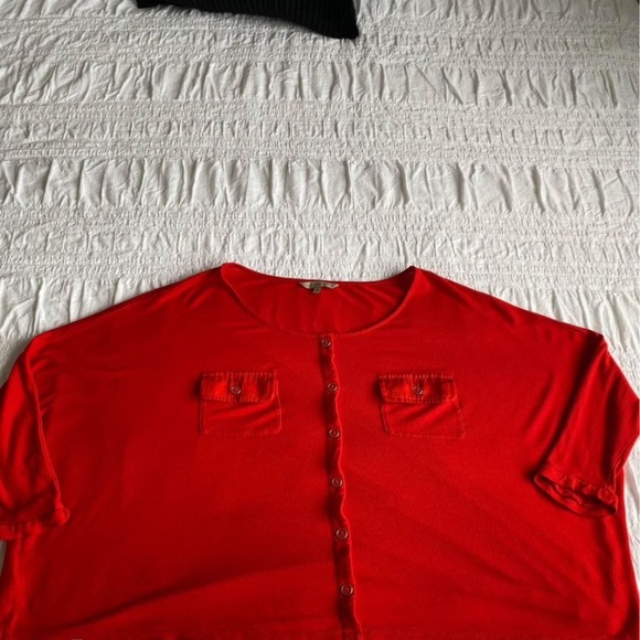 RW & Co. tomato red batwing sleeve jersey top. Sleeves 3/4 length 100% viscose S - Picture 5 of 10